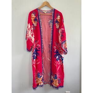 Flying Tomatoes Kimono Robe Floral Cover-Up S/M – Boho Festival Beachwear